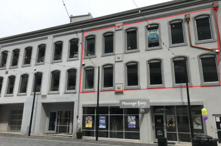 front of building with red line